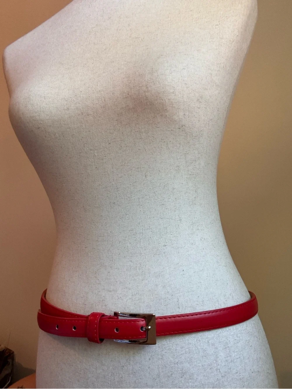 Milano Red Skinny Belt XL 38-41 Minimalist Silver Buckle